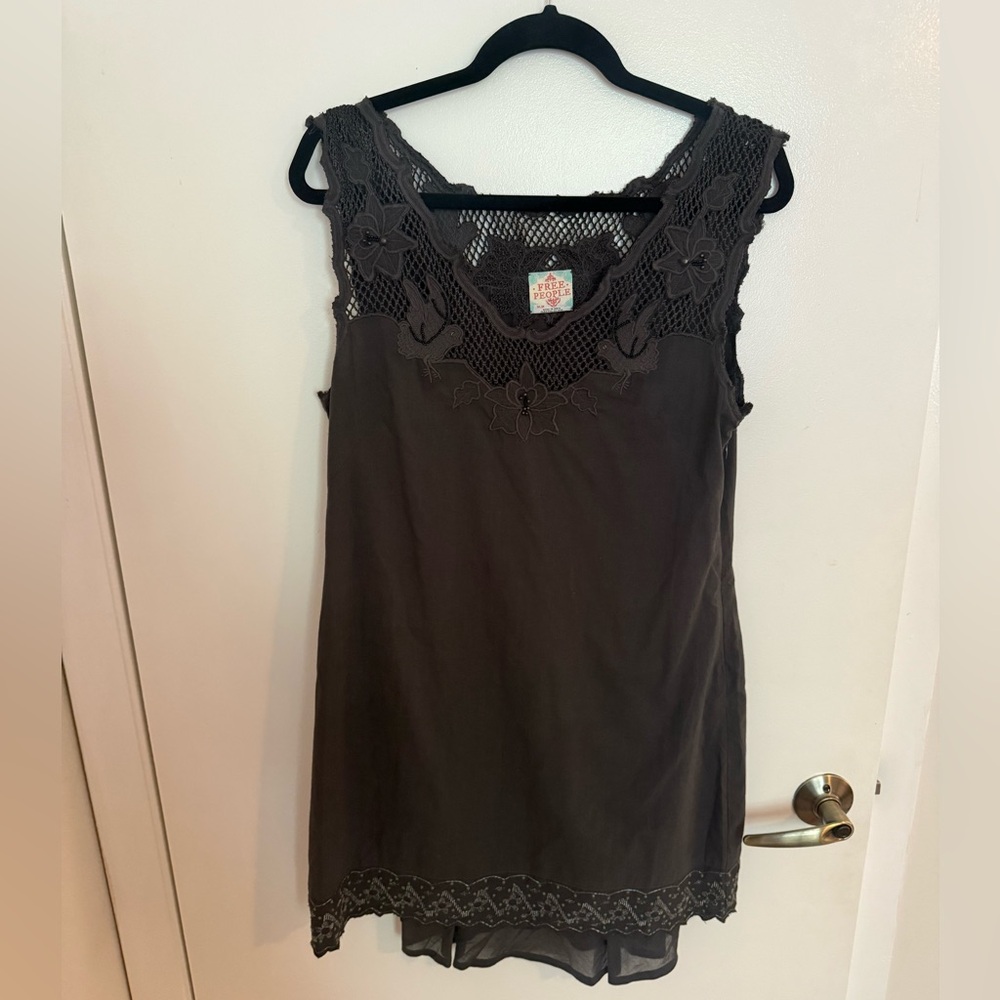 Free People Gray Embroidered Beaded Shift Dress